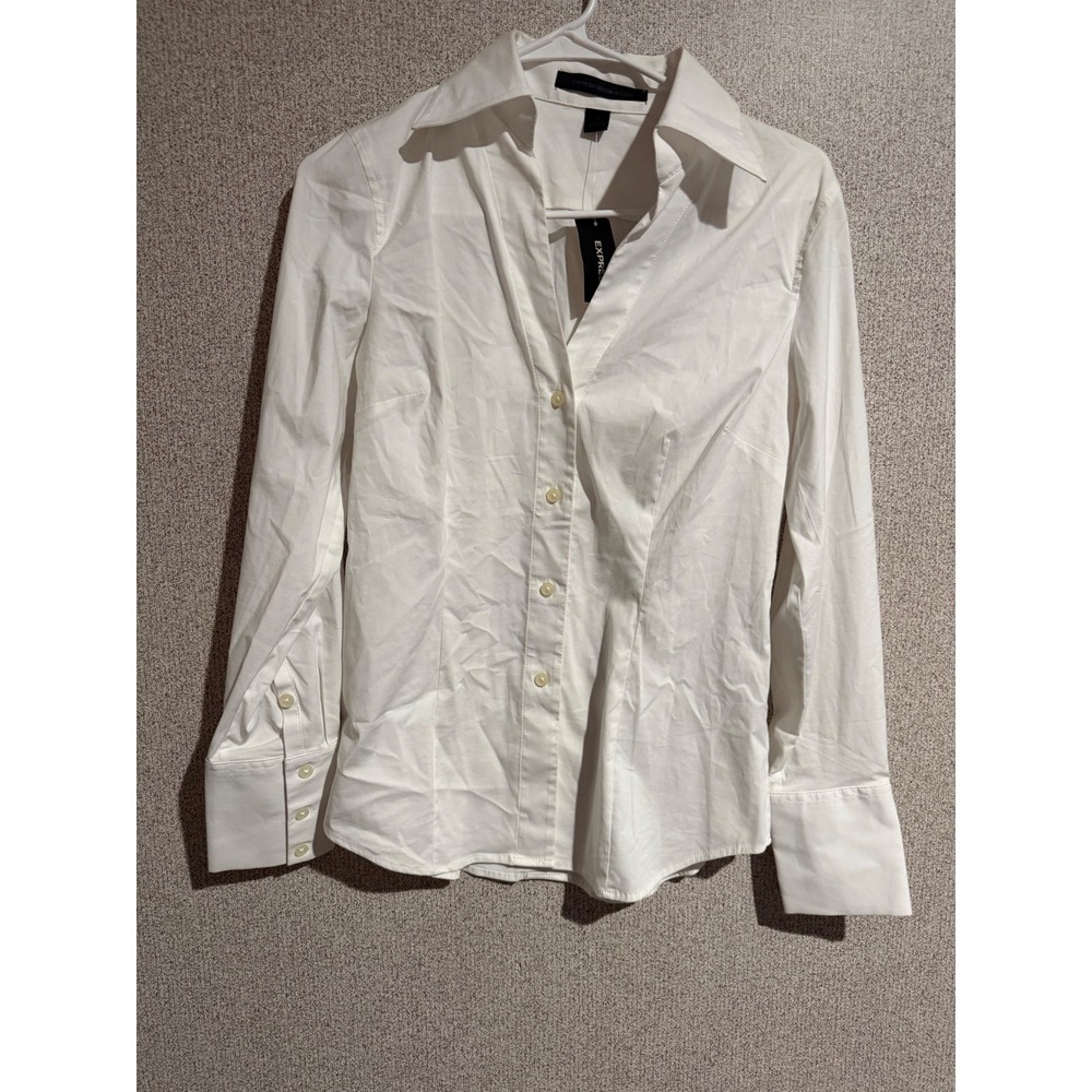 Express Design Studio Womens Small White Button Down Long Sleeve Shirt NWT